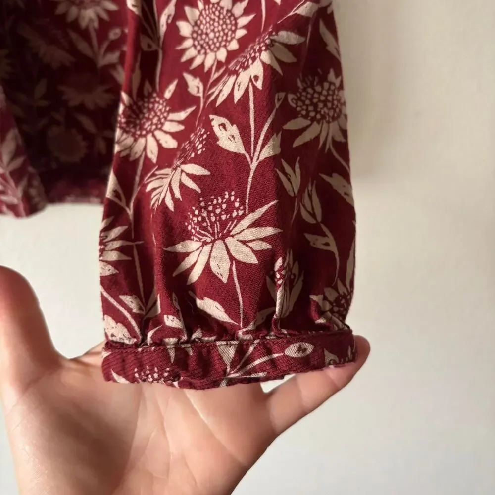 Seasalt Cornwall Burgundy Long Sleeve Blouse Sunflower Print Size 10 - Picture 5 of 8